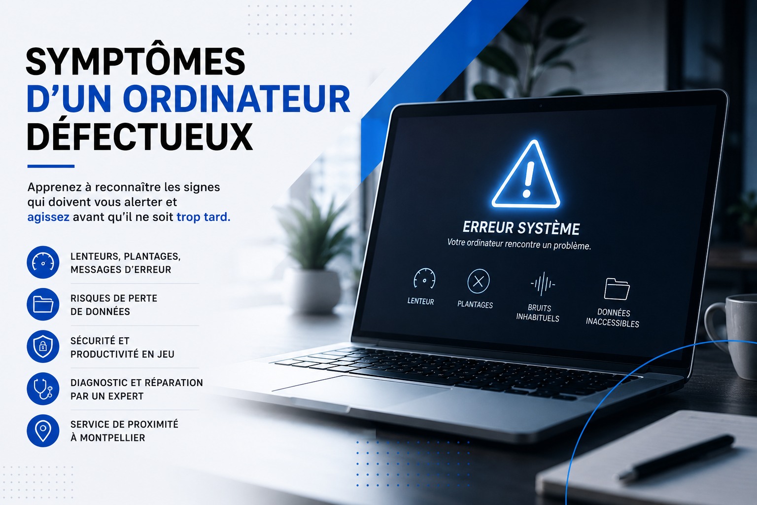 Lire la suite à propos de l’article symptômes ordinateur défectueux : guide de diagnostic à Montpellier